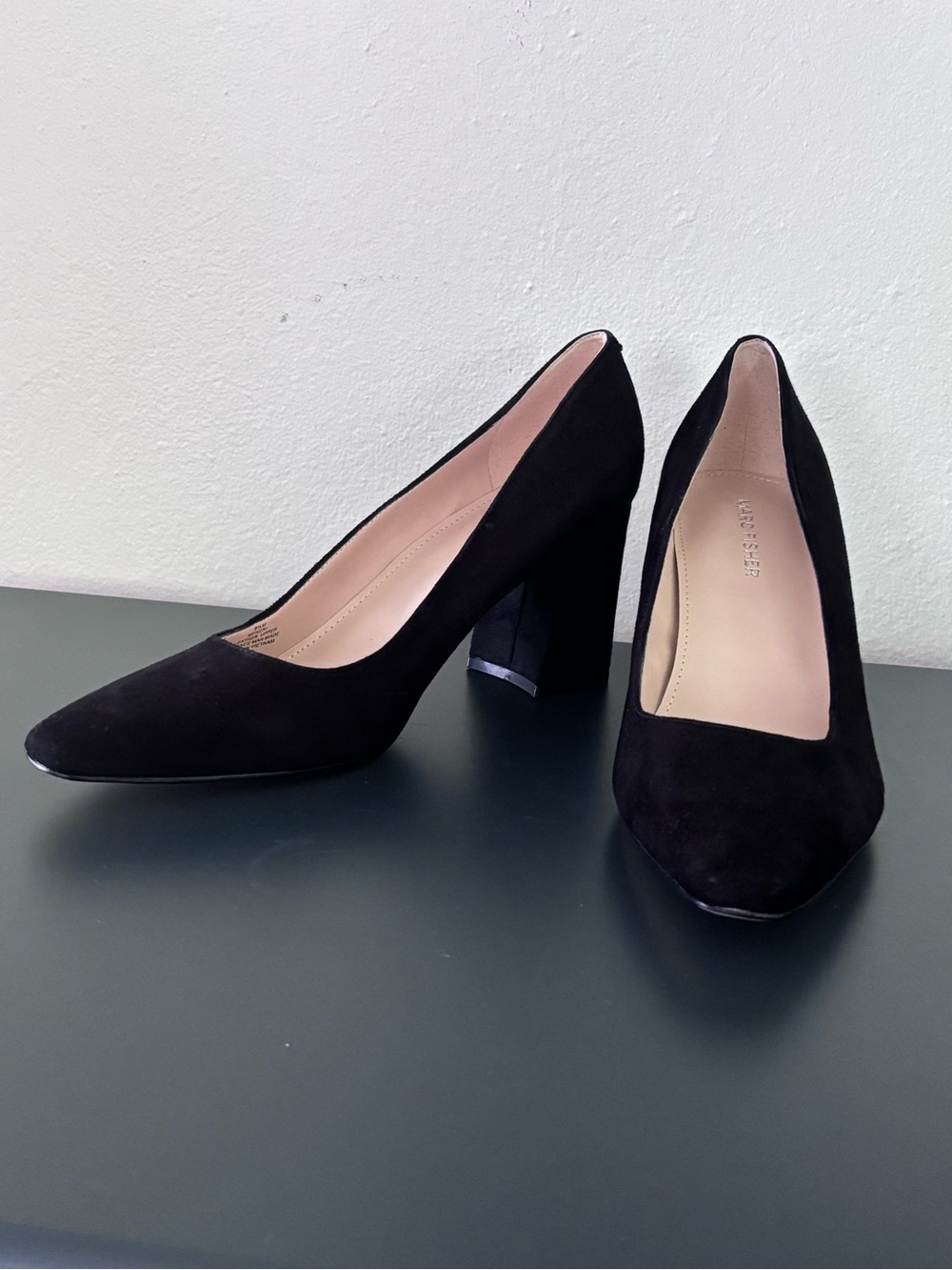Marc Fisher Keri Black Suede Block Heel Pumps size 9.5